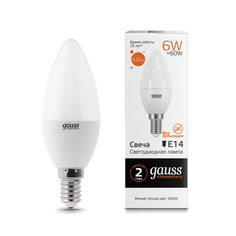 Упаковка ламп 10 штук Лампа Gauss Elementary Свеча 6W 420lm 3000K Е14 LED