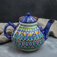 Чайник Риштанская Керамика Узоры, 1600 мл, синий микс Shafran