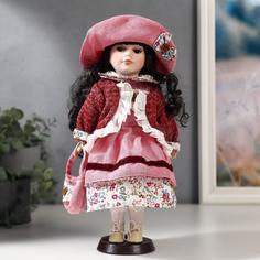 Кукла коллекционная керамика "Даша в коралловом платье и бордовом джемпере" 30 см No Brand