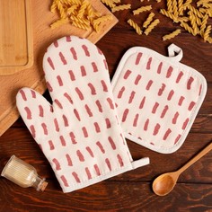 Кухонный набор (2 предмета) Доляна «Тенденция», цвет красный, прихватка 17х17 см, варежка