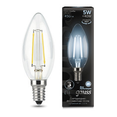 Упаковка ламп 10 штук Лампа Gauss Filament Свеча 5W 450lm 4100К Е14 LED