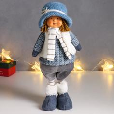 Кукла интерьерная "Малыш в вязаном синем наряде и шляпке со снежинкой" 36,5 см Sima Land