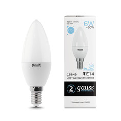 Упаковка ламп 10 штук Лампа Gauss Elementary Свеча 6W 470lm 6500K Е14 LED