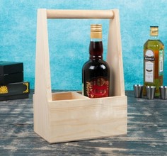 Переноска для 2 бутылок с деревянной ручкой, 21х11,5х30,5 см, натуральная No Brand