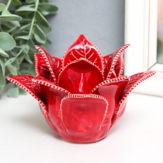 Подсвечник керамика на 1 свечу "Листья розы" d-4,2 см красный 13х13х9 см No Brand