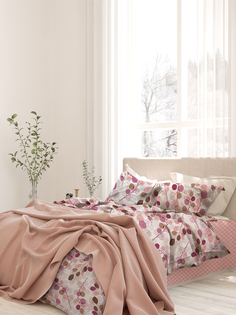 Комплект постельного белья Galtex 1,5-спальный с 1 нав Эвкалипт розовый на белом фоне