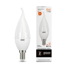 Упаковка ламп 10 штук Лампа Gauss Elementary Свеча на ветру 8W 520lm 3000K Е14 LED