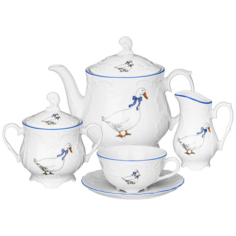 Чайный сервиз с чайником, Rococo "Гуси", Cmielow, на 6 персон, 675-046