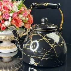 Чайник для плиты эмалированная сталь Lenardi Черный мрамор 4л 776-061