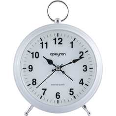 Apeyron часы-будильник, подсветка, белый, металл, ?12,4см, бесшумные с плавным ходом, бата