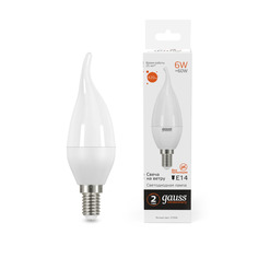 Упаковка ламп 10 штук Лампа Gauss Elementary Свеча на ветру 6W 420lm 3000K Е14 LED