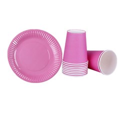 Набор бумажной посуды, 6 тарелок, 6 стаканов, цвет розовый Страна Карнавалия