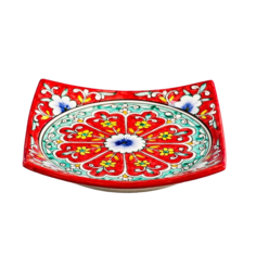 Тарелка Риштанская Керамика "Узоры", красная, 17 см, квадратная Shafran