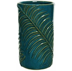 Декоративная керамическая Ваза ПАЛЬМОВЫЙ МОТИВ, тёмно-бирюзовая, 19 см, Kaemingk