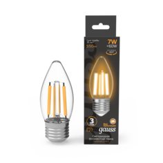 Лампа светодиодная Gauss Filament 7W-550lm-2700К-Е27, свеча