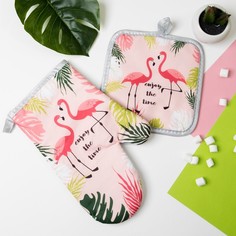 Кухонный набор Доляна Enjoy, прихватка 16x16 , рукавица 26x17 , 100% п/э