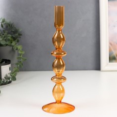 Подсвечник стекло на 1 свечу Марна прозрачный оранж 26,5х9х9 см No Brand