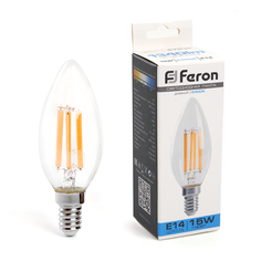 Лампочка светодиодная FERON арт.38259, LB-717, 15W, 230V, E14 6400К, свеча, уп. 5 шт.