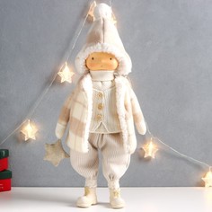 Кукла интерьерная "Мальчик в клетчатом пальто и шапке со звёздочкой" 22х14х57 см Sima Land