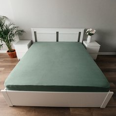 Простыня 1.5-спальная, 140 х 200 см, 100% хлопок, трикотаж, кулирка, хаки, на резинке Luxsonia