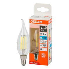 Лампа светодиодная филаментная Osram Е14 6 Вт 6500 К свеча на ветру прозрачная