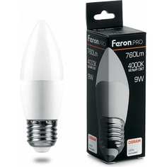 FERON Лампа светодиодная PRO LB-1309 Свеча E27 9W 4000K 38063