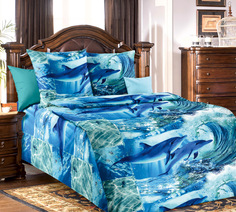 Простыня 1,5-спальная, бязь Люкс Дельфинарий 3 D Ивановотекстиль