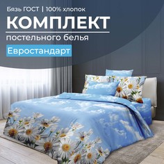 Комплект постельного белья Евростандарт, бязь ГОСТ Воздушные ромашки Ивановотекстиль