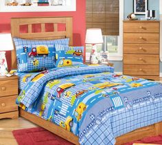 Комплект постельного белья в детскую кроватку, бязь Люкс Машинки, голубой Ивановотекстиль