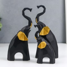 Сувенир полистоун 3D "Чёрные слоны" набор 3 шт 13,5х4,5х7,5 см 20х5,5х9,5 см 21х5,5х10 см No Brand