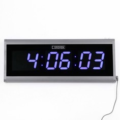 Часы электронные настенные, 19 х 3 х 48 см, синие цифры No Brand