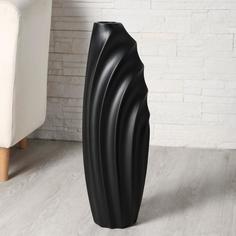 Ваза керамика напольная Волны 7х58 см, черный No Brand