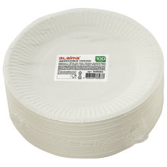 Тарелка одноразовая Laima 608083 бюджет, белая мелованная, бумажная, 180 мм, 100 шт.