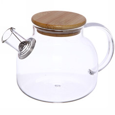 Заварочный чайник Селфи Хай-Тек 1л стеклянный с бамбуковой крышкой