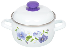 Кастрюля 2 л, Лысьвенская эмаль, С-1610АП2/4, Анютины глазки, белый Л Лысьвенские эмали