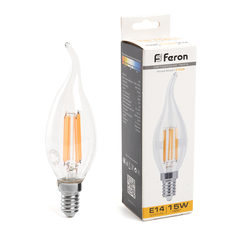 Лампочка светодиодная FERON арт.38261, LB-718, 15W, 230V, E14, 2700К, свеча, уп. 5 шт.
