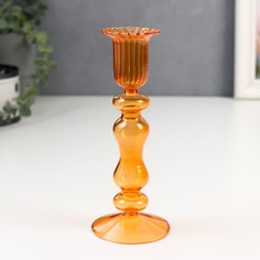 Подсвечник стекло на 1 свечу "Гаронн" прозрачный оранж 18х7,5х7,5 см Sima Land