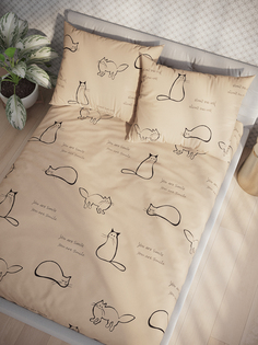 Простынь на резинке Сказка "Котики (беж)" 180х200