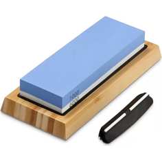 Двусторонний точильный камень для заточки ножей URM водный с силиконовым держателем и брус