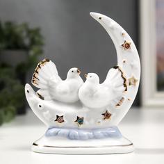 Сувенир керамика Белые голуби с месяцем с золотом, стразы 12 см No Brand