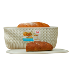 Хлебница IDEA «Вязание», с разделочной доской, цвет белый ротанг No Brand