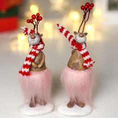 Сувенир полистоун "Олешка в полосатом шарфе и пуховой юбке" МИКС 14х5х5 см No Brand