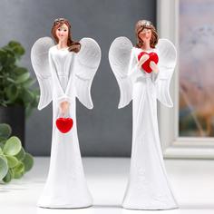 Сувенир полистоун Ангел-девушка с красным сердцем МИКС 14,5х5,8х3,1 см No Brand