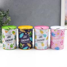 Копилка металл банка "Ананасы/Листья" МИКС 12,5х8,5х8,5 см No Brand