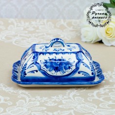 Масленка прямоугольная, гжель, фарфор, 12х18 см No Brand