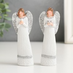 Сувенир полистоун Безликий ангел с серебряными крыльями МИКС 10 см No Brand