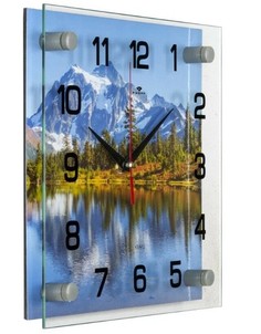 Часы настенные 21 Век Озеро в горах, квадрат, 25х25см, арабский циферблат, 2525-767