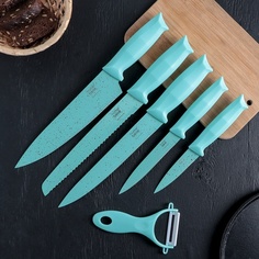Набор кухонных инструментов Клауд, 6 предметов: ножи, овощечистка из керамики, бирюзовый No Brand