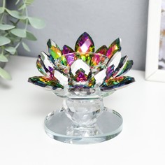 Подсвечник стекло на 1 свечу Лотос на пьедестале голография 10,5х11,5х11,5 см No Brand