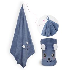 Махровое полотенце из микрофибры плюшевое детское Мишка 70х140 синее Bravo